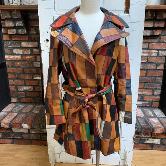 Vintage Jackets & Blazers - Vintage 1970s boho leather patchwork jacket L/XL